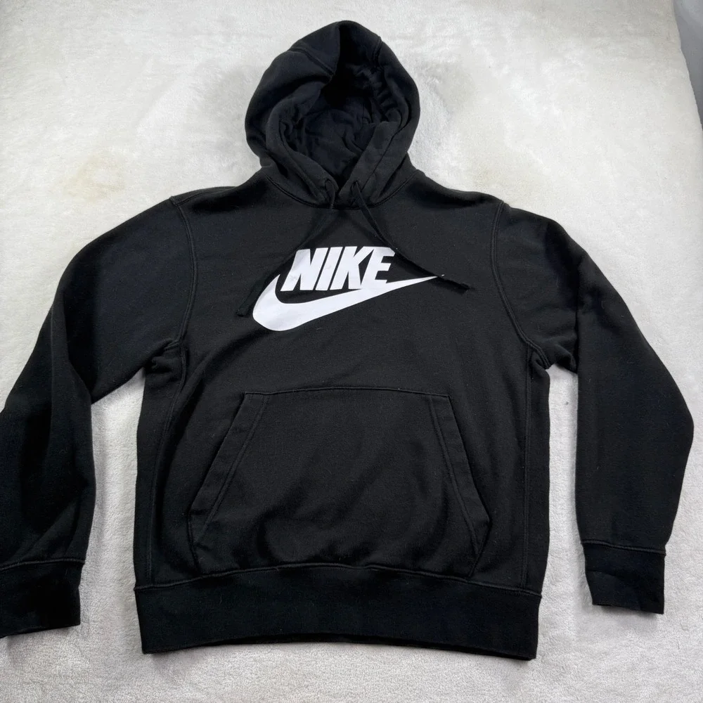 Nike Mens Sportswear Club Fleece Hoodie Black White Futura Logo Pullover Small